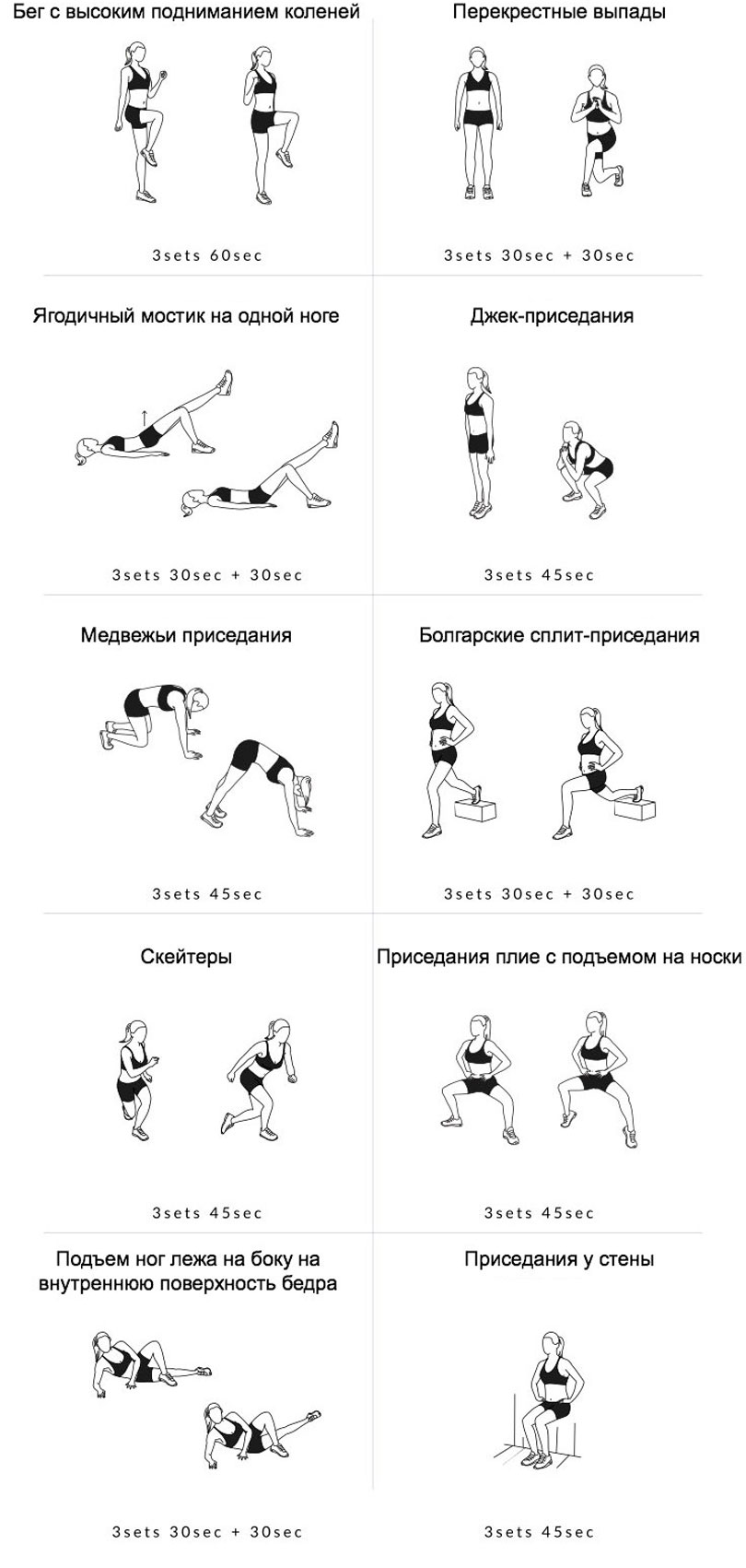 Комплекс домашних упражнений для мышц ног